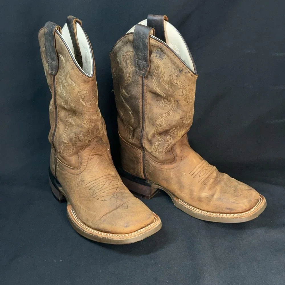 Cody James Kids Broad Square Toe Cowboy Boots Oiled Dust Brown 90s Look Size 1D